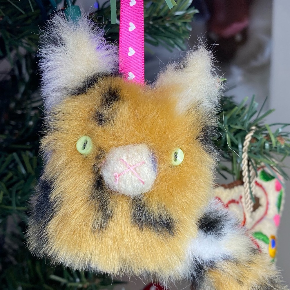 New Handmade Kitty Cat Christmas Tree Ornament Upcycled
